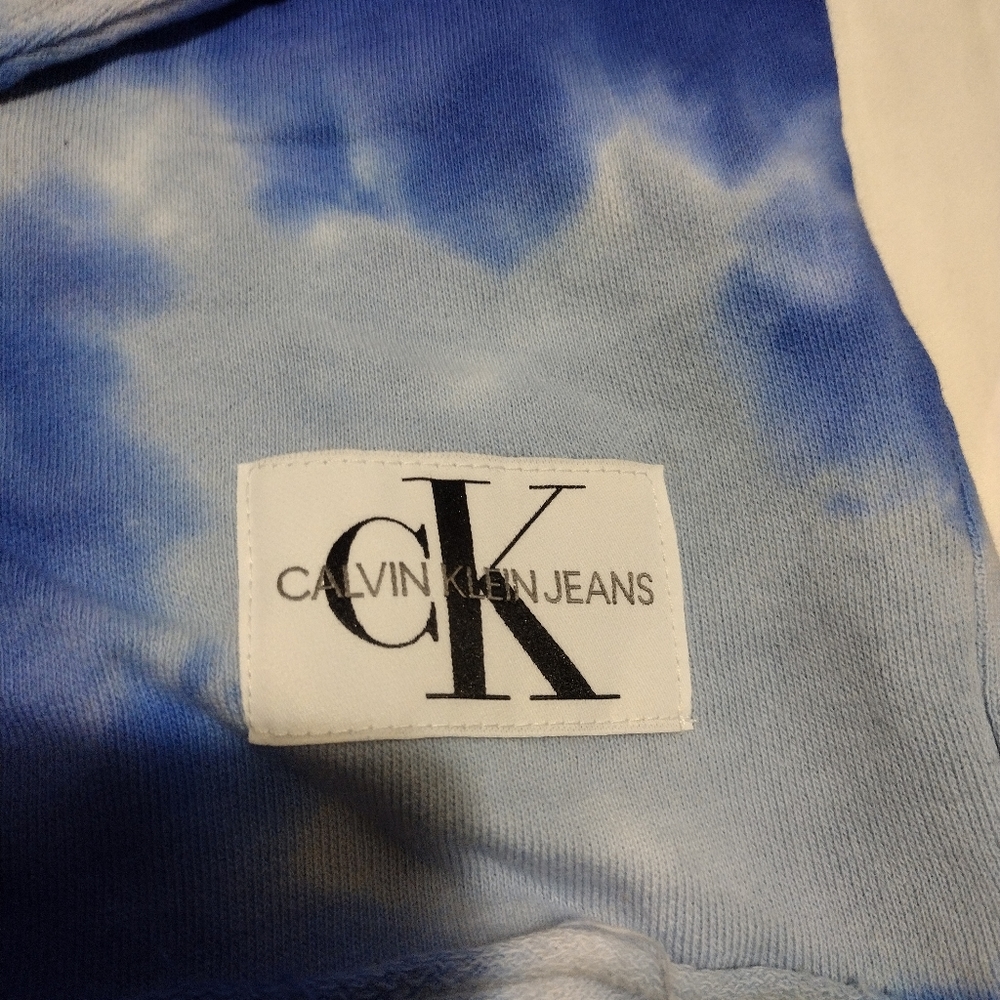 Calvin Klein Jeans Blue Tye Dye Long Sleeve Pullover Cropped Hoodie - Picture 12 of 13